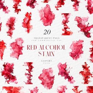 Clipart di macchie di alcol rosso acquerello, texture di schizzi di vino, inchiostro bordeaux, sovrapposizione di sfondo astratto, PNG trasparente, uso commerciale