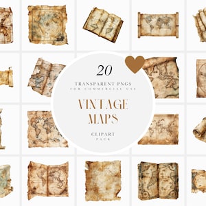 Aquarell Alte Karte Clipart, Alte Karten Clipart, Vintage Karte Clipart, Rustikale Karte Clipart, Schatzkarte, Transparente PNG Grafik, kommerzielle Nutzung