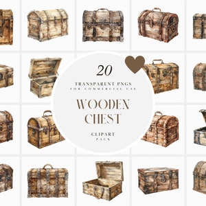Aquarel houten kist clipart, oude houten kisten clipart, rustieke doos, houten koffer, open lege kist, transparante png-afbeeldingen, commercieel gebruik