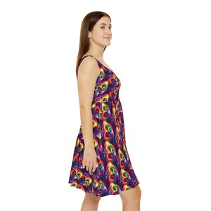 Rainbow Heart Skater Dress, Colorful Summer Dress, Festival Outfit, Boho Style Dress, Vibrant Party Dress, Casual Day Dress