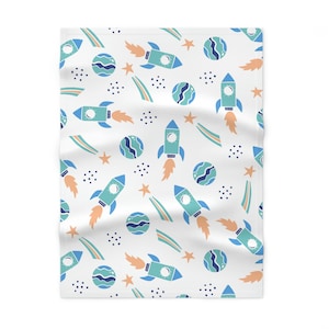 Manta suave para bebé con diseño de cohetes espaciales, decoración de planetas para guardería, regalo de baby shower de género neutro, manta con temática espacial, cohete espacial para niños pequeños