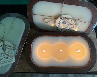 Bougie de bol en pâte en bois rustique de 11 oz *Parfum très vanille* Bol réutilisable