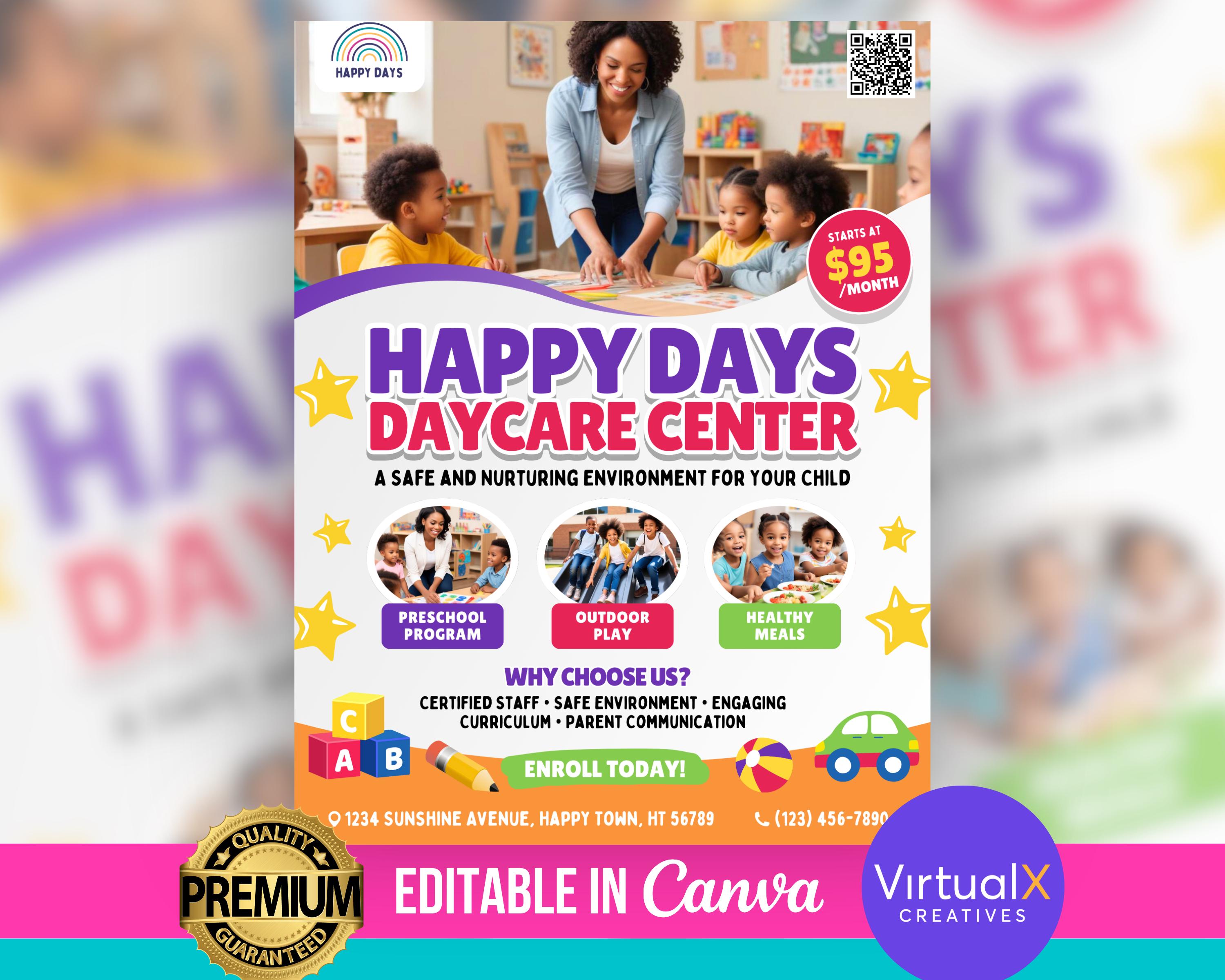 Daycare Flyer, Childcare Flyer, Kids Daycare Center, Kid Flyer, Babysitting Services, DIY Editable Canva Template, Daycare Poster Printable