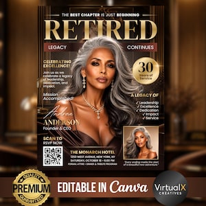 Revista para Festa de Aposentadoria, Convite para Celebração Corporativa de Luxo, Flyer de Despedida do CEO, Pôster em Homenagem à Melanina, Modelo para Canva
