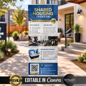 Shared Living Program Banner, Transitional Housing Template, Recovery Home Marketing Display Sign, Editable Canva Printable Pull Up Banner