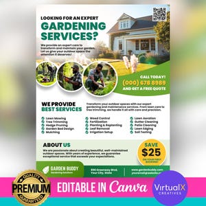 Landscaping Flyer, Gardening Flyer, Lawn Mowing Flyer, Lawn Service, Landscape Gardening Printable, Lawn Care Flyer, DIY Canva Template