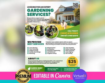 Landscaping Flyer, Gardening Flyer, Lawn Mowing Flyer, Lawn Service, Landscape Gardening Printable, Lawn Care Flyer, DIY Canva Template