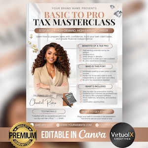 Tax Coaching Flyer, Masterclass Flyer, Tax Pro Course, Tax Season Class, Tax Workshop, DIY Tax Coach Flyer, Tax Marketing Editable Template