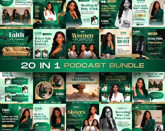 20-in-1 Women Ministry Podcast Flyer Bundle | Canva Editable Church Social Media Kit | Church Female Podcast Templates | Instagram Post Set