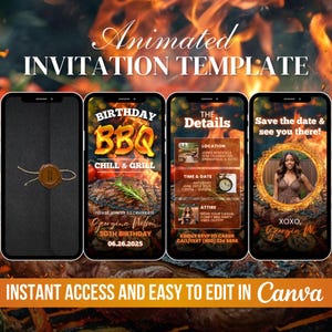 BBQ Birthday Invitation, Editable Cook Out Birthday Party Invite, Digital Grill and Chill Video, Animated Backyard Barbecue Bday, DIY Canva