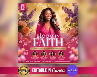Womens Meeting Conference Flyer, Women's Retreat Flyer, Guest Speakers, Floral Theme Event, Networking Celebration, Editable Church Template