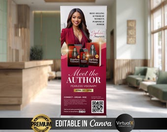 Book Launch Banner, Author Event Party Banner, E-Book Launch Template, Welcome Sign, Meet the Author Retractable Pop Up Banner