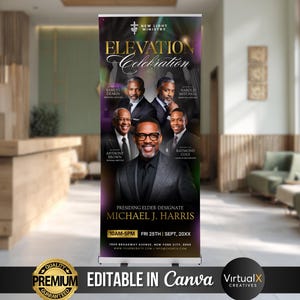 Pancarta para la celebración de la elevación pastoral, programa de ordenación enrollable, evento emergente de agradecimiento al pastor, plantilla retráctil para el avivamiento de la adoración