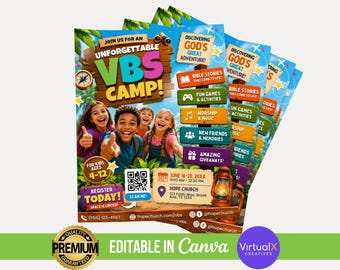 Vacation Bible School Flyer Template, VBS Invite Flyer, Church Camp Invite, Kids Ministry Printable, Bible Study Poster, Canva Editable
