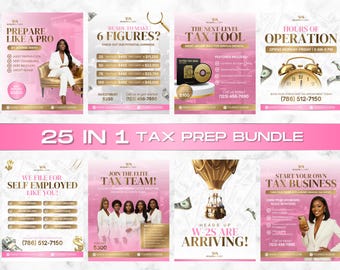 25 Tax Prep Service Flyer Bundle, Luxury Tax Season Flyers, Credit Repair, Income Tax Preparer, 2026 Accounting Services, Canva Template