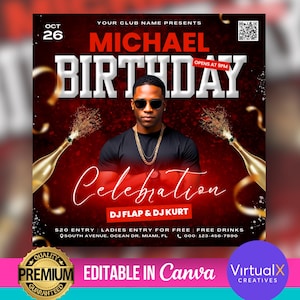 Birthday Night Club Flyer, Club DJ Event Flyer, Bday Party Invite Flyer, Happy Hour Flyer, Premade Instagram Post, DIY Canva Template Design