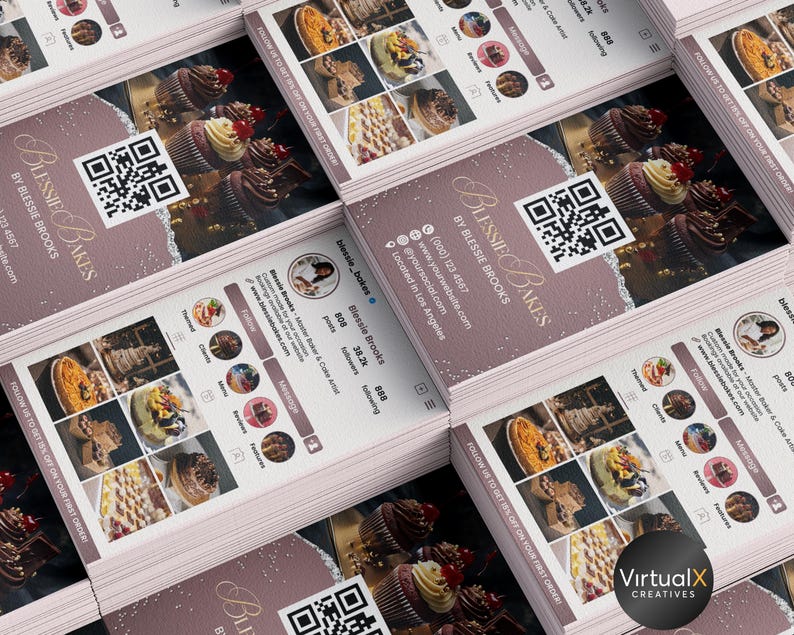 Bakery Instagram Business Card Template | QR Code Cake Shop | Editable ...