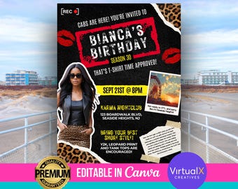 Jersey Shore Inspired Birthday Invitation, Jersey Shore Theme Party Invite, Bachelorette Party, DIY Canva Template Design, Y2K Printable