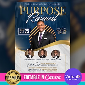 Church Flyer, Male Church Fellowship Service Flyer, Prayers Conference Flyer, Worship Revival Invitation, DIY Canva Template Design Print