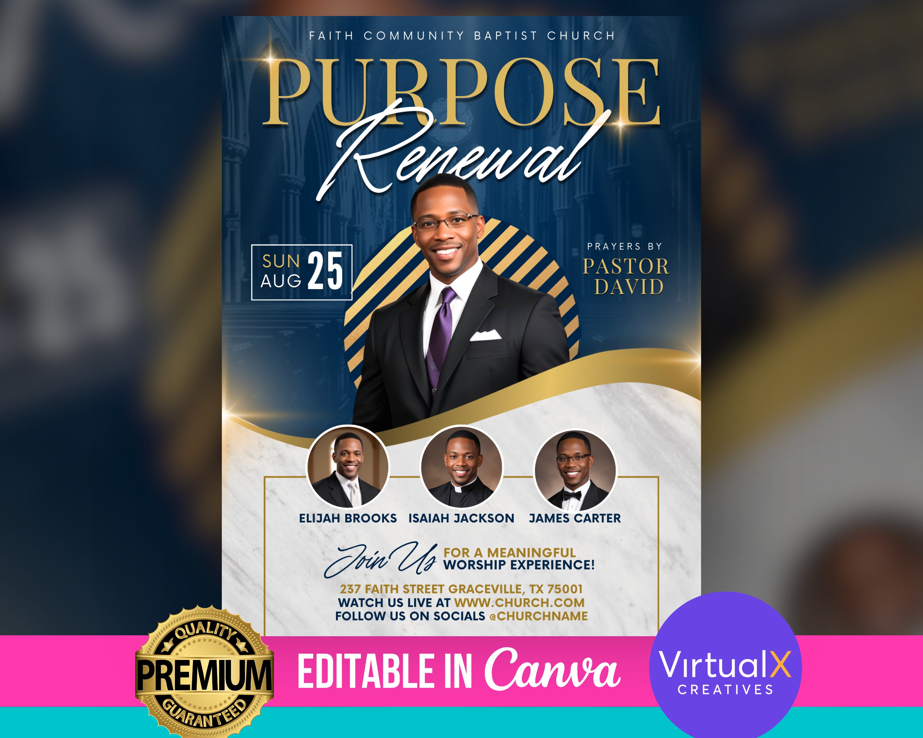 Church Flyer, Male Church Fellowship Service Flyer, Prayers Conference Flyer, Worship Revival Invitation, DIY Canva Template Design Print