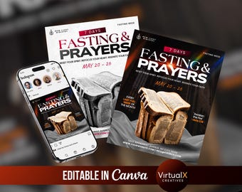 7 Days Fasting and Prayer Flyer, Church Fasting Week Poster, Prayer Service Event Announcement, Ministry Canva Template