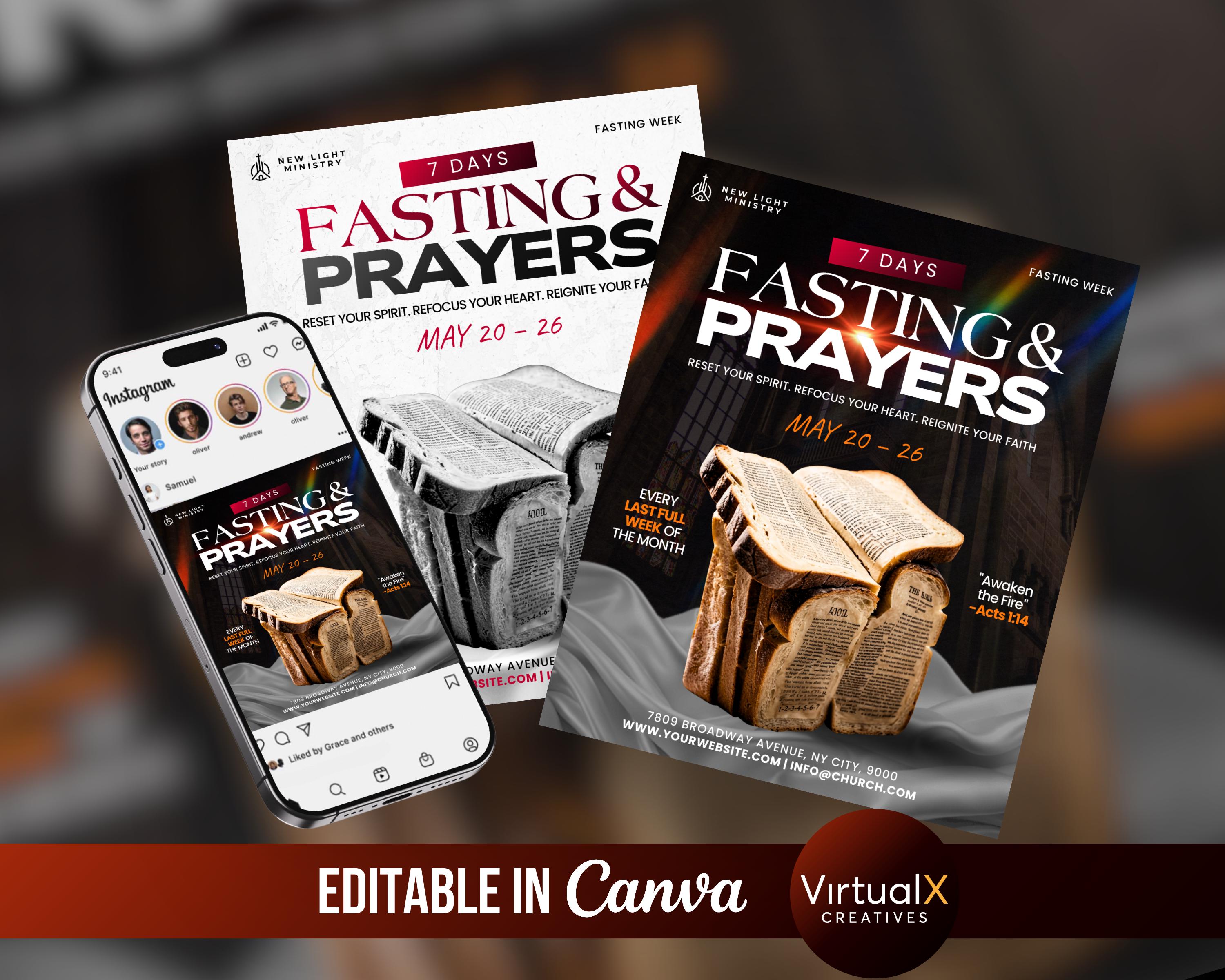 7 Days Fasting and Prayer Flyer, Church Fasting Week Poster