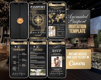 Passport Wedding Invitation, Animated Wedding Passport Invite, Wedding Itinerary Video, Destination Wedding Invite Set, Travel Wedding RSVP