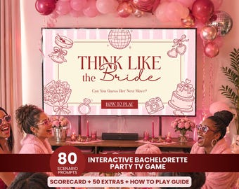 Think Like the Bride Game, Bachelorette Party TV Games, Interactive Wedding Icebreaker, Editable Canva Bridal Shower