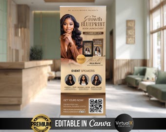 Book Launch Event Banner, Business Template, Guest Speaker, Welcome Sign, Meet the Author Retractable Banner