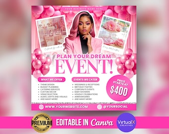 Event Planner Flyer, Wedding Planner Flyer,  Event Planning Business Template, Party Planning Ads, Luxury Event Venue Flyer, Canva Editable