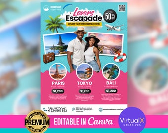 Travel Agent Flyer, Travel Deals Flyer, Couple Vacation Flyer, Book a Vacation Flyer, Girl's Trip Flyer, DIY Canva Template Design