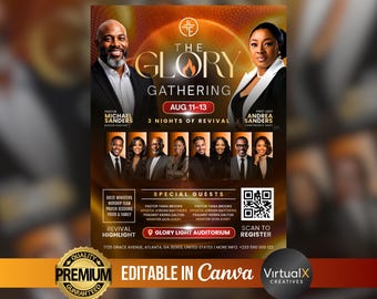 3 Day Revival Flyer, Church Conference Poster, Editable Glory Gathering, Ministry Invitation, Guest Speaker Canva Template