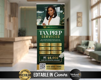 Tax Prep Services, Tax Season, Tax Preparer Template, Income Tax, Accounting Retractable Banner, Editable in Canva
