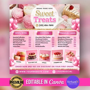 Bäckerei Flyer, bearbeitbare leckere Gebäckdesserts, süße Leckereien Flyer, Bake Sale Flyer, Kuchengeschäft, Bakeshop-Menüvorlage, Candy Buffet