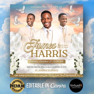 Memorial begrafenis aankondiging flyer, begrafenis nodigt, In Loving Memory flyer, rust in vrede flyer, DIY viering van het leven bewerkbare sjabloon