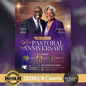 Dépliant d'anniversaire pastoral, Dépliant d'événement religieux, Modèle de remerciement pour pasteur, Office chrétien, Conférencier invité, Anniversaire d'église