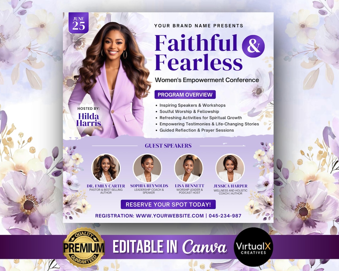 Women's Meeting Conference Flyer, Guest Speaker, Purple Floral