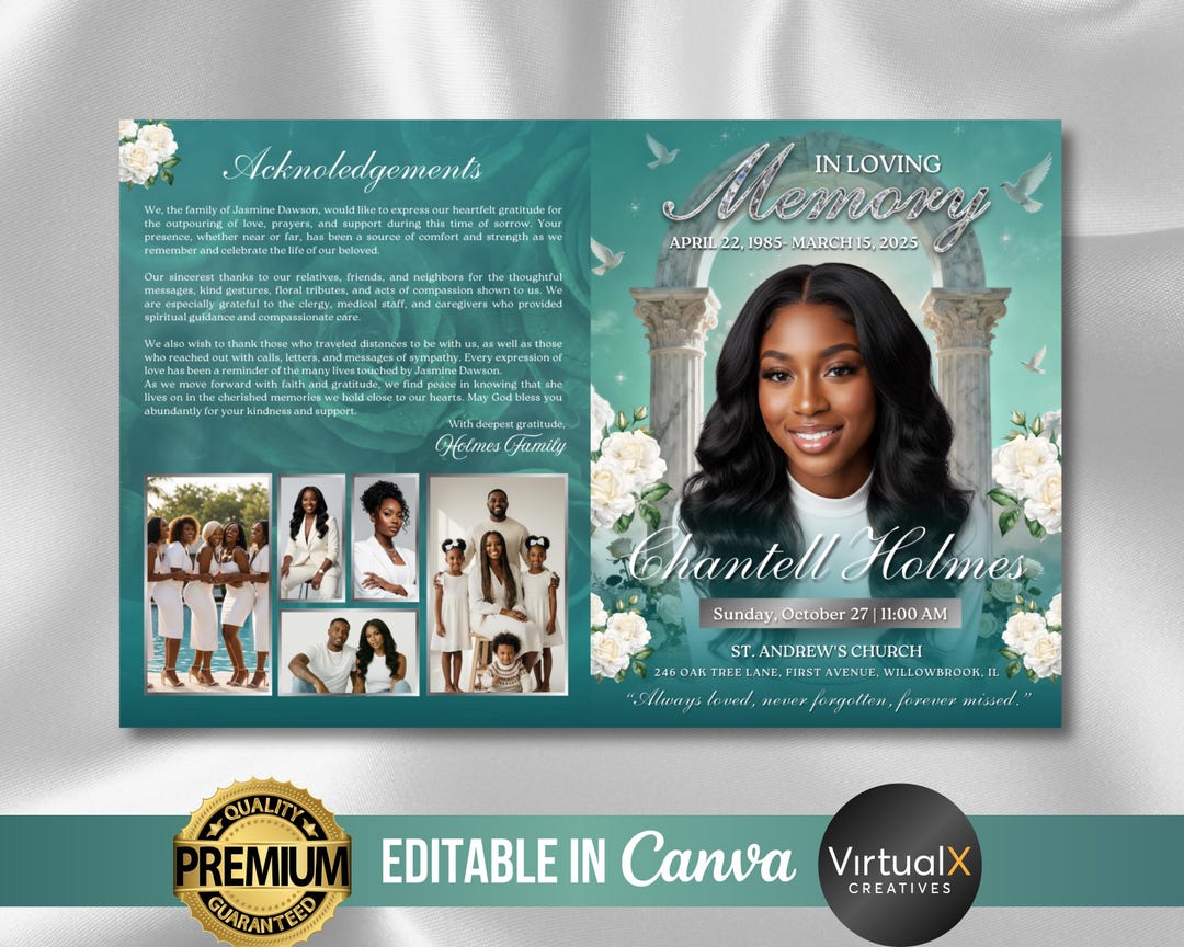 4 Page Funeral Program, in Loving Memory, Obituary, Rest in Peace ...