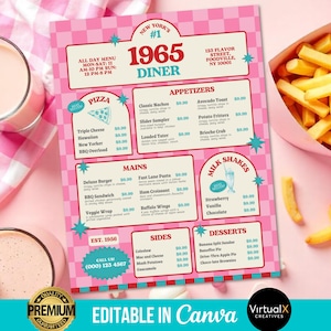 Plantilla de menú de restaurante, folleto de menú de restaurante, menú de camión de comida, menú de comida rápida clásica editable, menú retro imprimible, menú de brunch DIY Canva