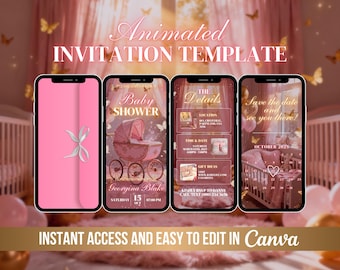 Pink & Gold Butterfly Baby Shower Invitation | Animated Baby Sprinkle Evite | It’s a Girl Digital Brunch Party Video Template | Canva