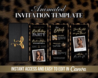 Leopard Glam Birthday Invite, Animated Leopard Dinner Invitation, Big Mama Adult Bday Party, Lets Get Wild Template Video, Roaring Girls