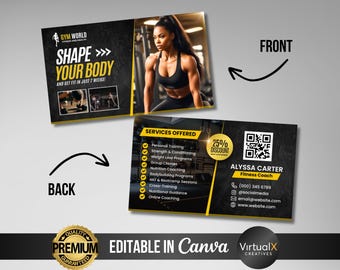 Tarjetas de presentación para entrenadores personales, instructores de fitness en gimnasios, tarjetas de presentación para entrenadores deportivos, tarjetas de membresía para profesionales de fitness, entrenadores de fitness.
