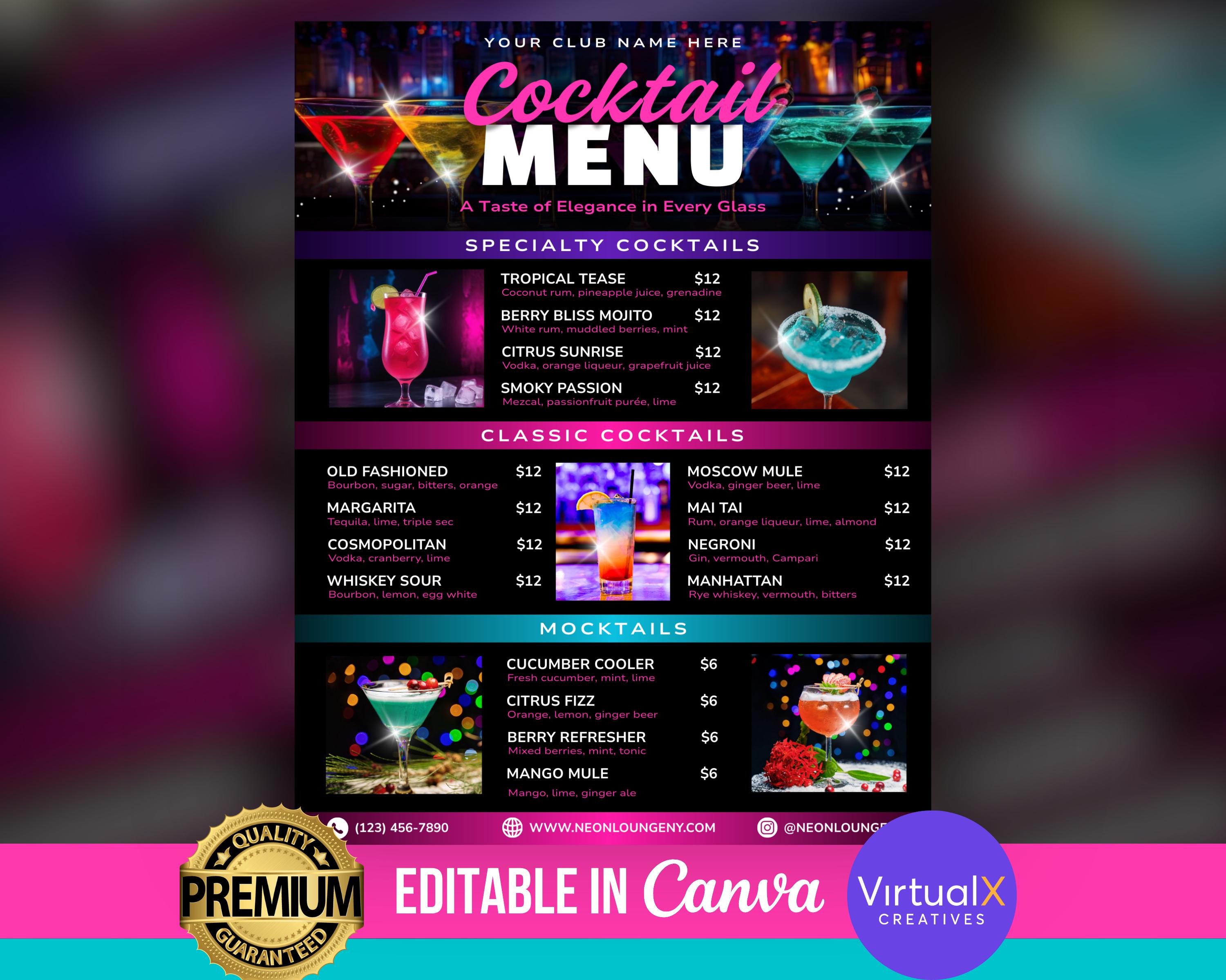 Mixologist Making Menu Notes Cocktail Menu Flyer, Editable Pink Menu Flyer, Bartender Flyer, Happy ...