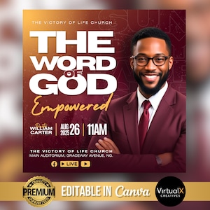Sunday Service Flyer, Sunday Worship Flyer, Church Invitation Template, Christian Gospel Event, DIY Church Worship Service DIY Canva Design