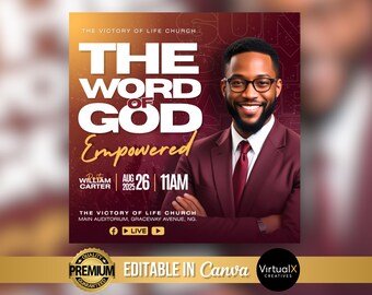 Sunday Service Flyer, Sunday Worship Flyer, Church Invitation Template, Christian Gospel Event, DIY Church Worship Service DIY Canva Design