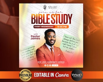Bible Study Service Flyer, Prayer Service Flyer, Christian Church Flyer, Youth Midweek Service Flyer, Ministry Flyer, DIY Canva Template