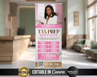 Tax Prep Services, Tax Season, Tax Preparer Template, Income Tax, Accounting Retractable Banner, Editable in Canva