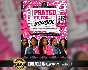 Back to School Prayer Flyer , Church Prayer Rally, School Supply Giveaway, Youth Ministry Event, Canva Template