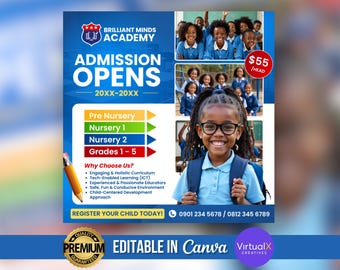 School Admission Flyer, Kids Kindergarten Flyer, Business Flyer, Preschool Flyer, Child Care Flyer, Open House flyer, DIY Canva Template