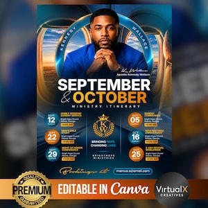 Church Itinerary Flyer | Editable Canva Ministry Tour Schedule | Pastor Speaking Template
